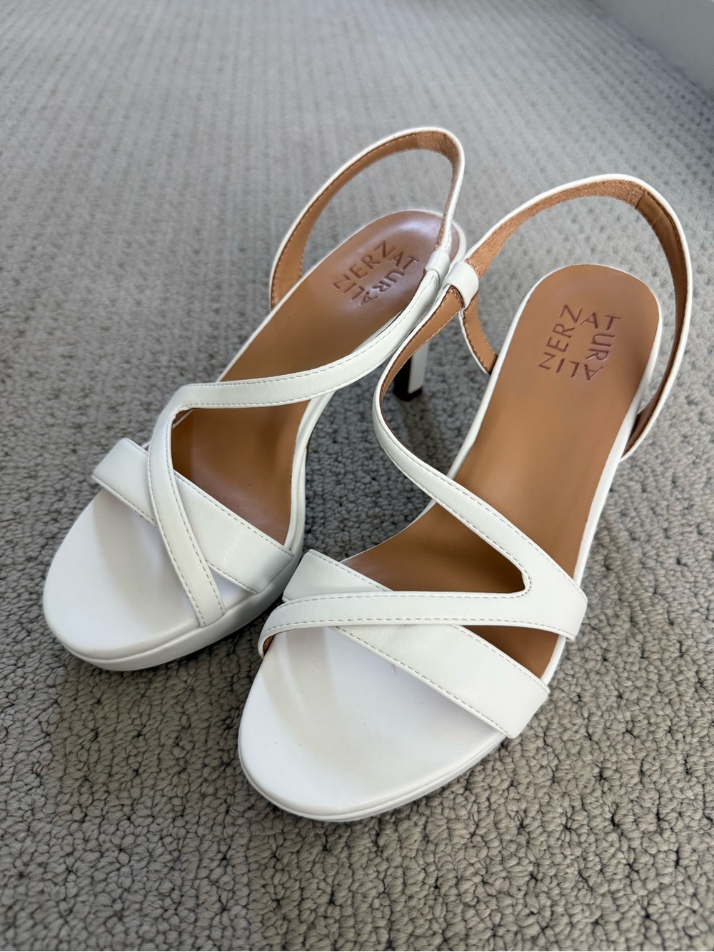 Naturalizer White Bella Sandal Cross-Strap Slingback Heels - Picture 1 of 3